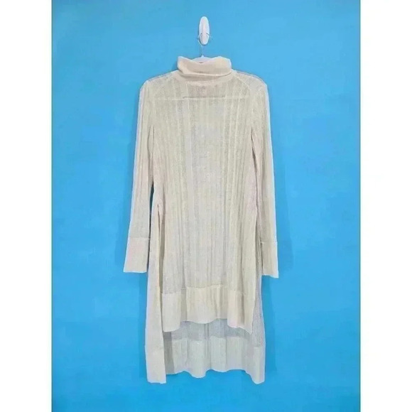 Free People Tops - Free People Women's Tunic Top M High Low Beige Side Slit Turtleneck Sheer Boho